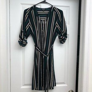 Green Striped Long Sleeve Shirt Dress